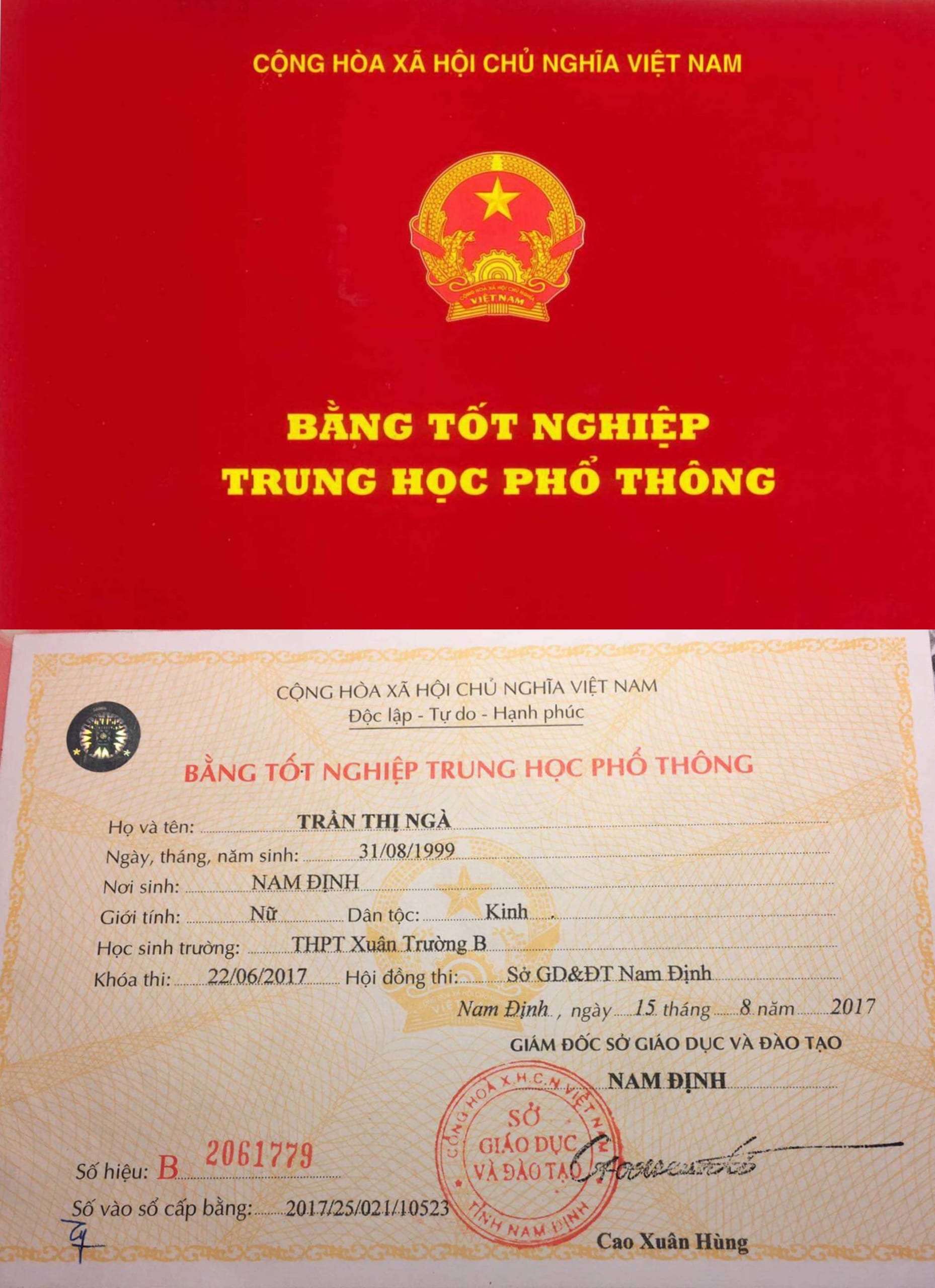 NHẬN L&Agrave;M BẰNG THPT NAM ĐỊNH