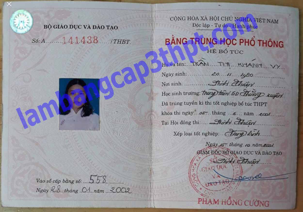 L&agrave;m Bằng Cấp 3 THPT Ninh Thuận