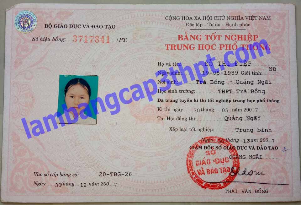 L&agrave;m Bằng Cấp 3 THPT Quảng Ng&atilde;i